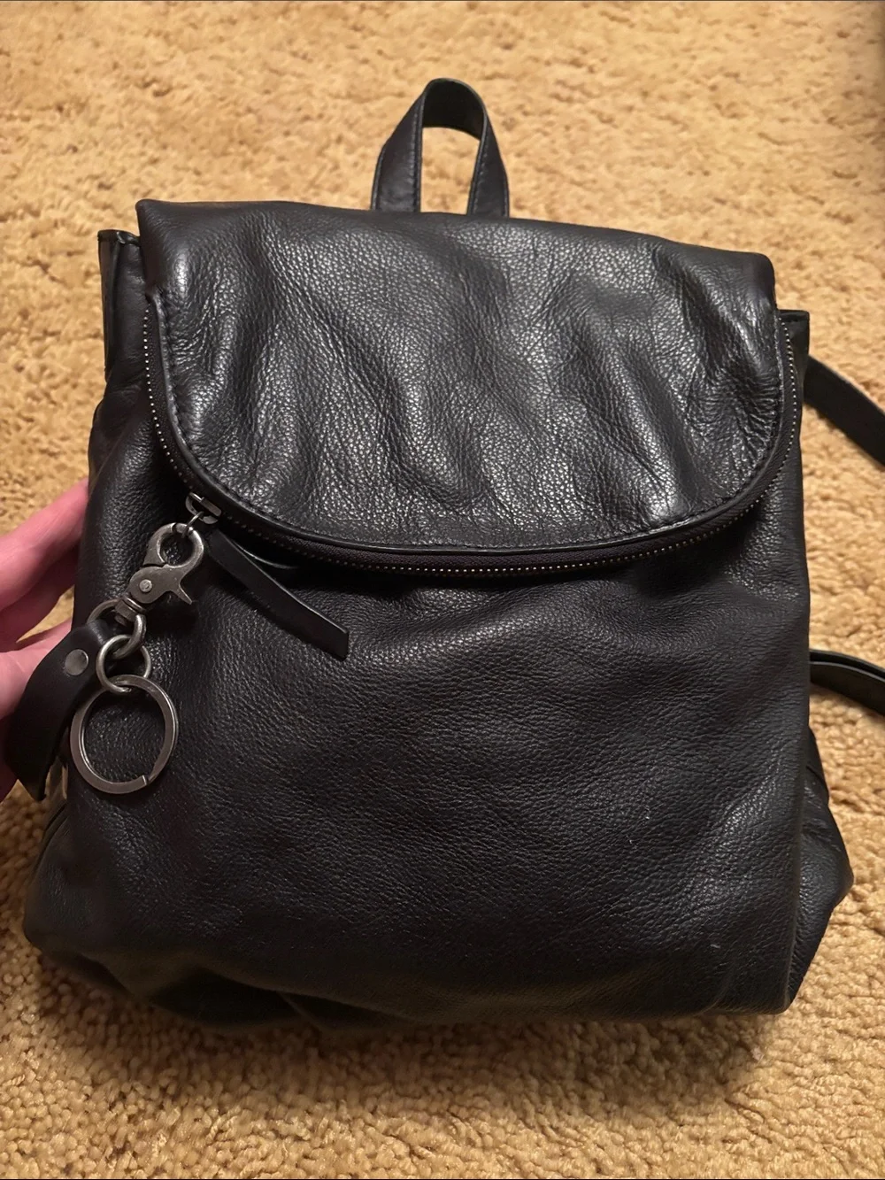 Frye and Co Black Leather Mini Backpack 90s Rustic Purse Handbag